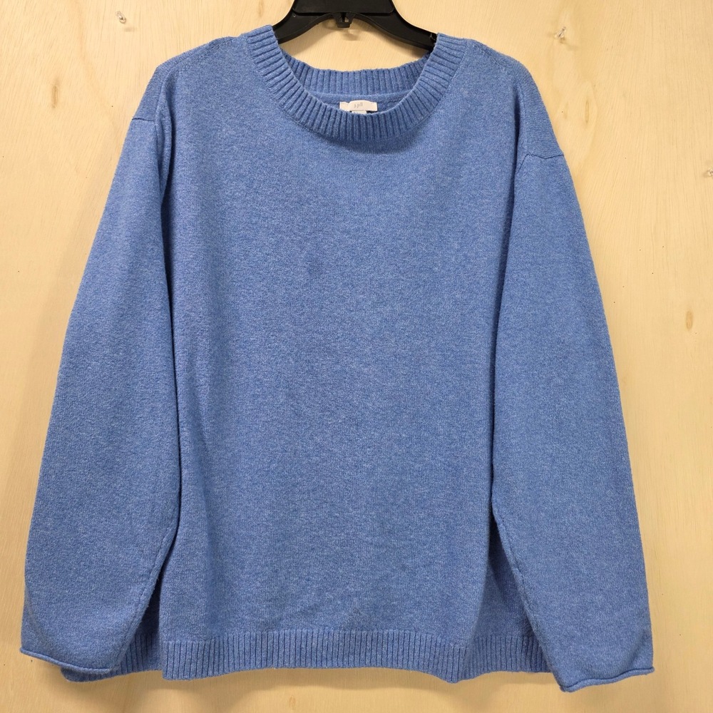 J. Jill Womens XL Blue Heathered Cotton Blend Crew Neck Relaxed Pullover Sweater